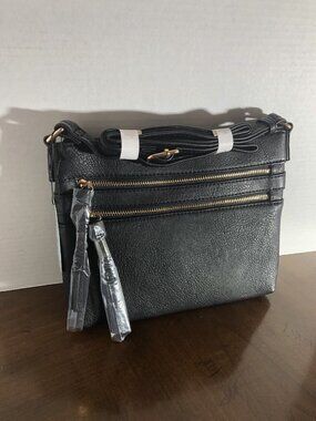 Brentano Multi Zipper Crossbody Purse In Black 10” x 8”